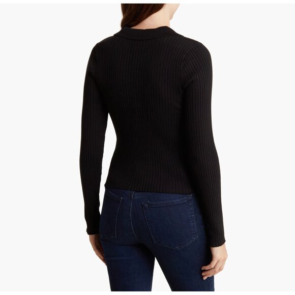 DKNY JEANS WOMEN NWT RIB COTTON BLEND KNIT BLACK POLO SWEATER. SIZE L - Picture 2 of 10